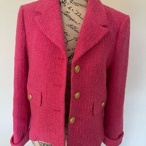 Zara Hot Pink Tweed Blazer with Gold Buttons